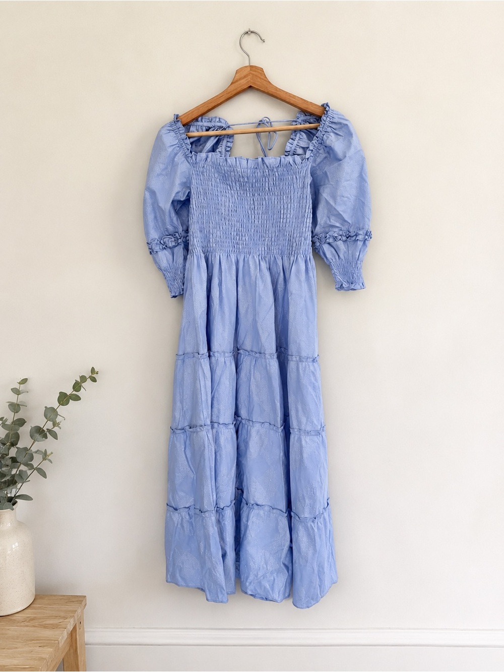 Hill House Dress  Nap Dress Blue Smocked Puff Sleeve Midi Dress NWOT S - Picture 2 of 9
